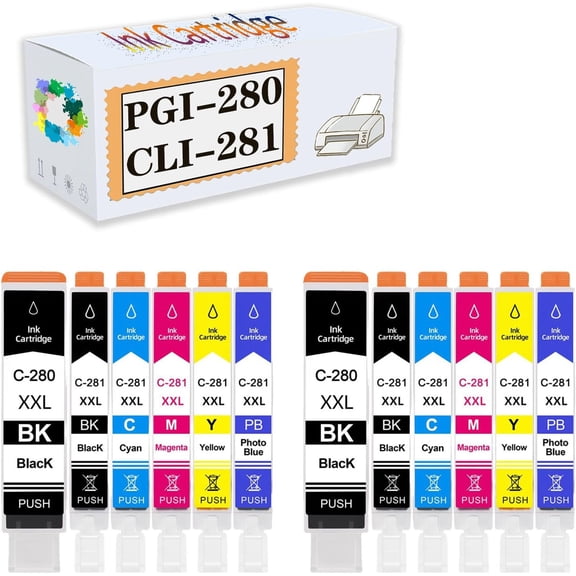 Compatible PGI-280 CLI-281 25ML Ink Cartridges Replacement for Canon TS702 TR7520 TR8520 TS6120 TS6220 TS8120 TS8220 TS9120 TS9520 TS9521C Printers