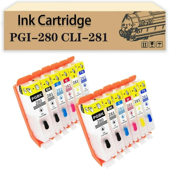 Compatible PGI-280 XXL CLI-281 XXL PGI280 CLI281 Refillable Ink Cartridges Replacement for Canon TS8120 TR7520 TS6120 TS9120 TR8520 TS6220 TS8220 TS9520 TS9521C Prin 12 Pack