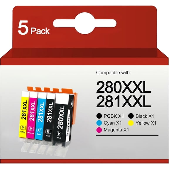 Compatible PGI-280XXL CLI-281XXL Replacement for Canon 280 281 Ink Cartridges 5 Color Value Pack for Canon TR8620a Ink Cartridges PIXMA TR8520 TR8620 TR7520 TR8600 TS6120 TS6220 TS9120