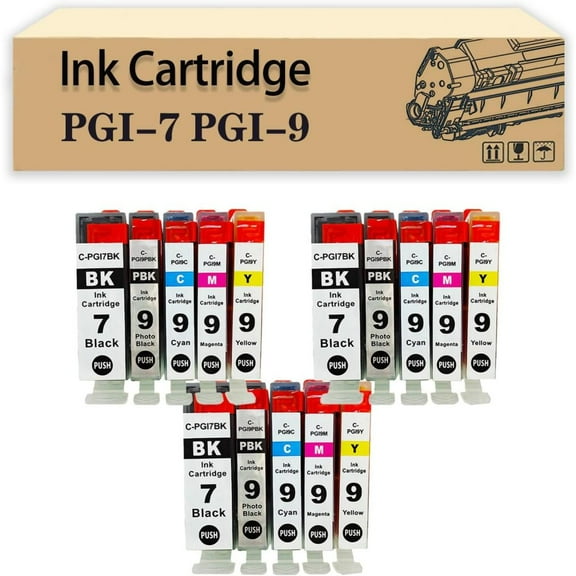 Compatible PGI-7 PGI-9 30ML Ink Cartridges Replacement for Canon MX7000 MX7600 PRO9500 Printers MBK BK C M Y 3 Set
