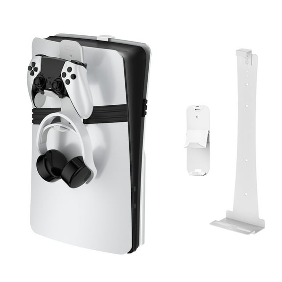 Wall Mount Bracket Compatible with PS5 Pro/Slim Console with Storage Hook & Controller Headset Hanger Accessories-White
