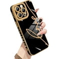 thumbnail image 1 of Compatible with Phone 15 Pro Case Love Letter Graphic Plating Electroplate Luxury Elegant Case Camera Protector Soft TPU Screen Protector Shockproof Back Cover -Black, 1 of 12