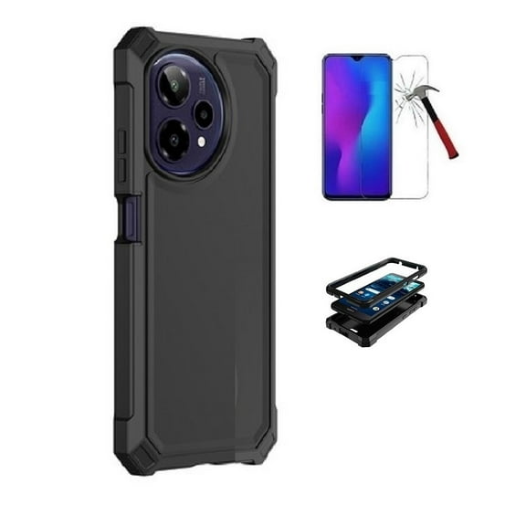 Compatible Phone Case for Cricket Icon Plus (2026) / AT&T Verge 2, Black Full Body TPU Cover Case + Tempered Glass