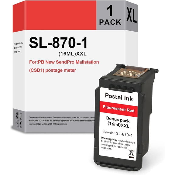 Compatible with Pitney Bowes SL-870-1 Red Ink Cartridge (16ML) - SendPro Mailstation, SendPro CSD1 Postage Meter Replacement Red Ink for Mailing Machines ( 1-Pack)