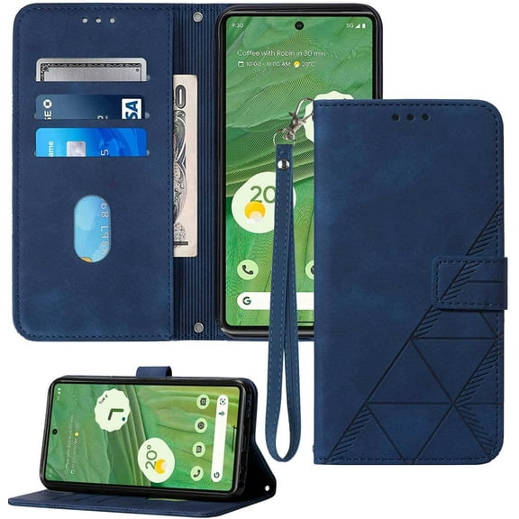 Compatible for Pixel 7 Case Wallet,[Kickstand][Wrist Strap][Card Holder Slots] TPU Interior Protective for Google Pixel 7 Case,PU Leather Folio Flip Cover for Google Pixel 7 6.3"-5G (2022) (Blue)