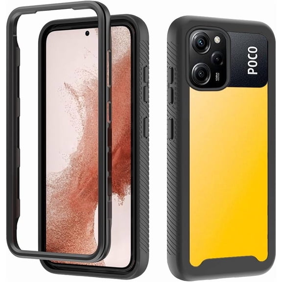 Compatible with Poco X5 Pro Case 360 Degree Full Protection Clear,for Poco X5 Pro Phone Case Silicone Support Wireless Charging Shockproof Luxury Protective Cover (Black)