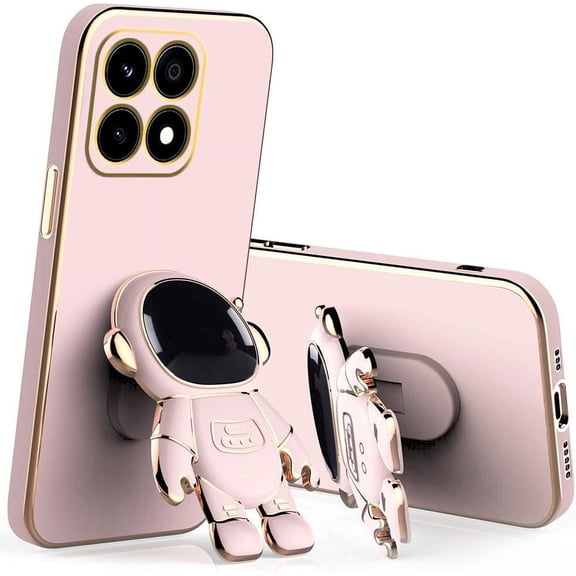 Compatible with Poco X6 Pro Case with Plating Creative Astronaut Cartoon Holder Pink, for Xiaomi Poco X6 Pro Phone Case Silicone Shockproof Stand Soft TPU Protective Slim Cover (Pink)