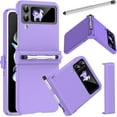 thumbnail image 1 of Compatible Purple Case for Samsung Galaxy Z Flip 4 5g Case with S Pen & Holder Hinge Protection,Women Full Body Cover Samsung Z Flip 3 Phone Case for Samsung Galaxy Z Flip 4 Case with Stylus, 1 of 13