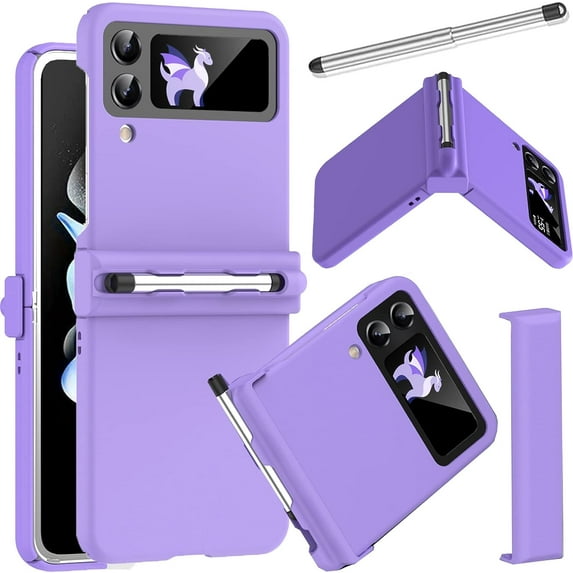 Compatible Purple Case for Samsung Galaxy Z Flip 4 5g Case with S Pen & Holder Hinge Protection,Women Full Body Cover Samsung Z Flip 3 Phone Case for Samsung Galaxy Z Flip 4 Case with Stylus