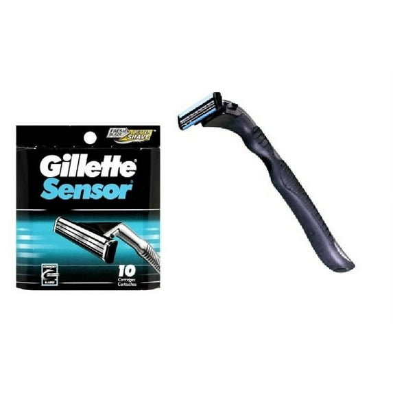 Compatible Razor Handle + Gillette Sensor Refill Razor Blade Cartridges, 10 Ct