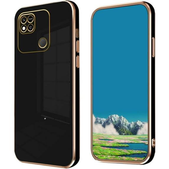 Compatible with Redmi 10A Case for Women, Ultra Soft Shockproof Cute Plating Electroplate Protective Case TPU Bumper Phone Case for Xiaomi Redmi 10A (Black)