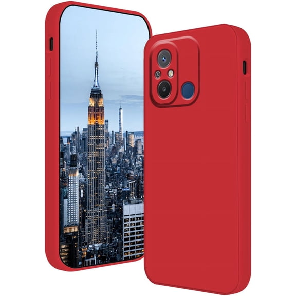 Compatible with Redmi 12C Case for Women Men, Ultra Slim Xiaomi Redmi 12C Phone Case Silicone Liquid Soft Shockproof Anti-Scratch Protective Cases (Red)