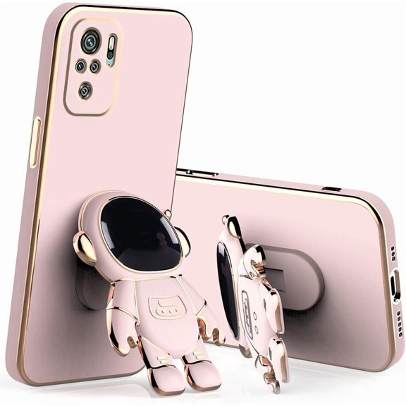 Compatible with Redmi Note 10s Case with Plating Creative Astronaut Cartoon Holder Pink,for Xiaomi Redmi Note 10 4g Phone Case Silicone Shockproof Stand Soft TPU Protective Slim Cover (Pink)