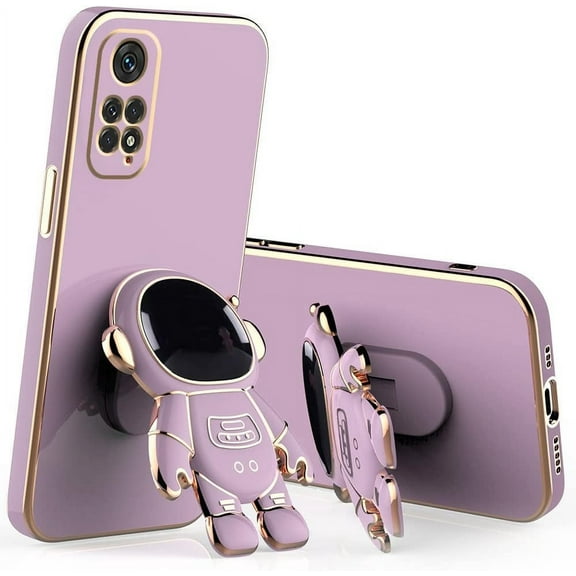 Compatible with Redmi Note 11 Case Silicone TPU Plating, Xiaomi Redmi Note 11 Cases Cute Astronaut Pattern Phone Case with Stand (Redmi Note 11, Purple)