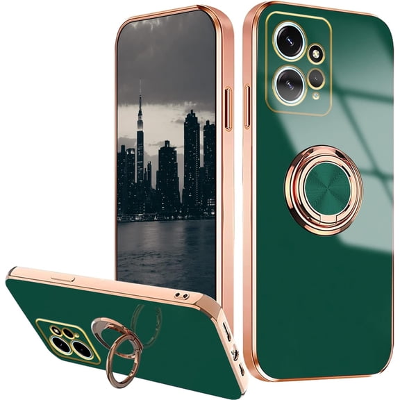 Compatible with Redmi Note 12 4G Case Ring Holder Magnet Green, for Xiaomi Redmi Note 12 4G Phone Case Silicone Shockproof Plate Luxury Slim Cover (Dark Green)