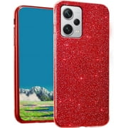 Compatible with Redmi Note 12 Pro 5G Case Cute Glitter Sparkly Shockproof Xiaomi Redmi Note 12 Pro 5G Phone Case for Women Girls TPU Slim 3 in 1 Protective Cases Red