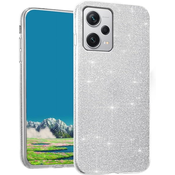 Compatible with Redmi Note 12 Pro 5G Case Cute Glitter Sparkly Shockproof Xiaomi Redmi Note 12 Pro 5G Phone Case for Women Girls TPU Slim 3 in 1 Protective Cases (Silver)