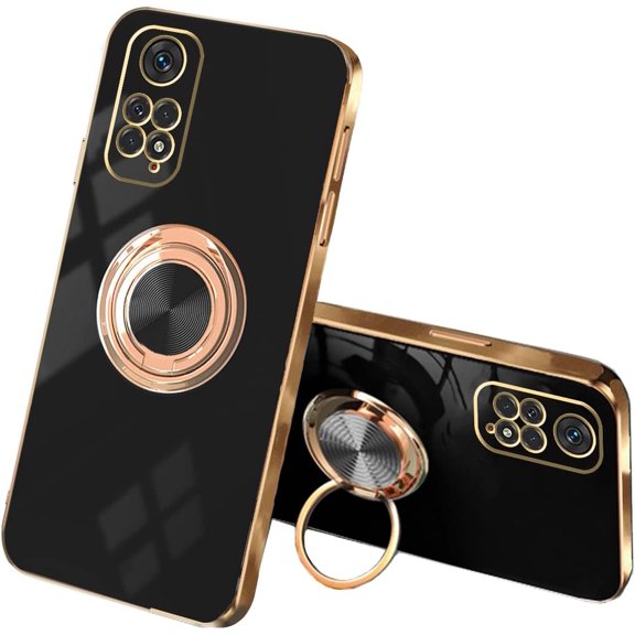 Compatible with Redmi Note 12 Pro Case Silicone TPU Shockproof Redmi Note 12 Pro 4G Phone Case with Magnetic Ring Kickstand Plating Anti-Scratch Cases (Black)