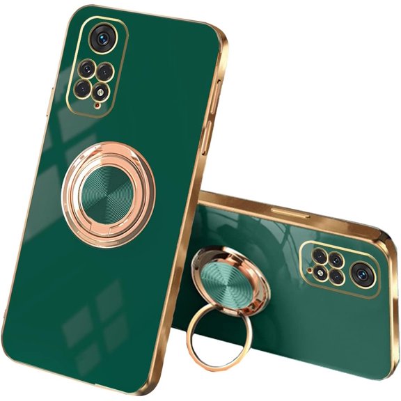 Compatible with Redmi Note 12 Pro Case Silicone TPU Shockproof Redmi Note 12 Pro 4G Phone Case with Magnetic Ring Kickstand Plating Anti-Scratch Cases (Night Green)