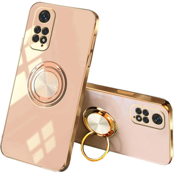 Compatible with Redmi Note 12 Pro Case Silicone TPU Shockproof Redmi Note 12 Pro 4G Phone Case with Magnetic Ring Kickstand Plating Anti-Scratch Cases (Pink)