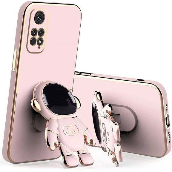 Compatible with Redmi Note 12 Pro Case for Women Men, Ultra Soft Redmi Note 12 Pro 4G Phone Case with Stand Silicone TPU Plating Cute Astronaut Pattern Cases Cover (Pink)