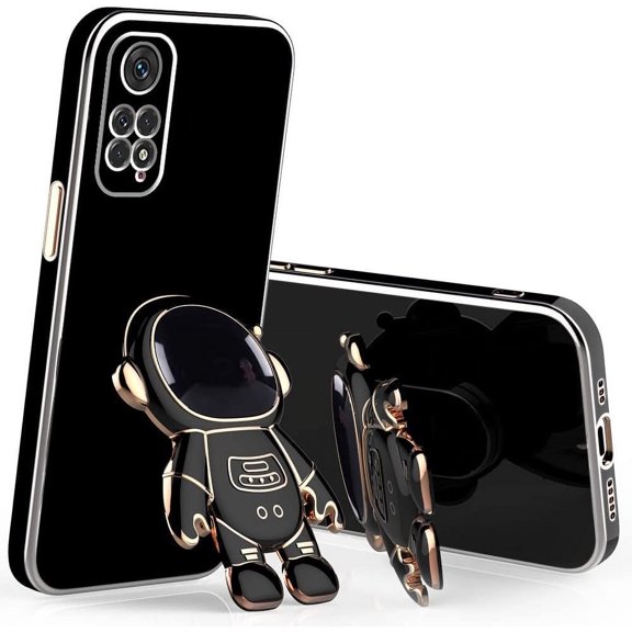 Compatible with Redmi Note 12 Pro Case for Women Men, Ultra Soft Redmi Note 12 Pro 4G Phone Case with Stand Silicone TPU Plating Cute Astronaut Pattern Cases Cover (Black)