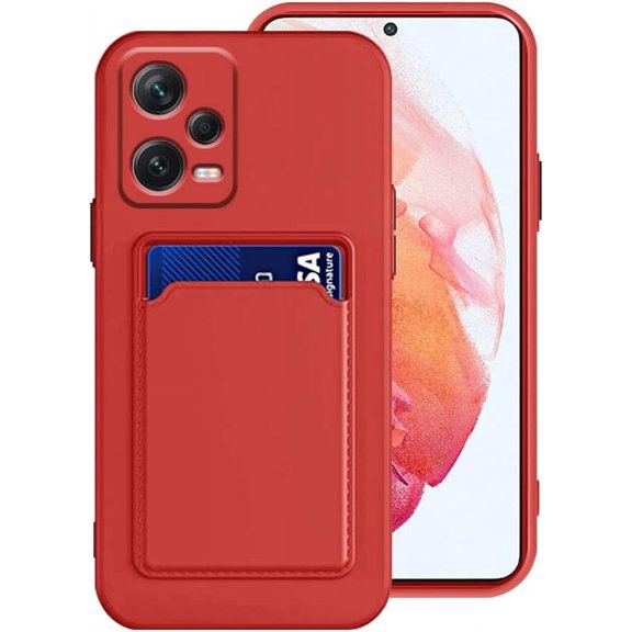 Compatible with Redmi Note 12 Pro Plus Case with Card Holder Shockproof Phone Cases for Xiaomi Redmi Note 12 Pro Plus Anti-Scratch Silicone TPU Redmi Note 12 Pro Plus Cases (Red)