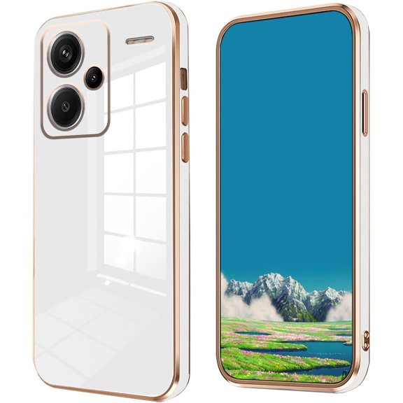 Compatible with Redmi Note 13 Pro Plus Case Silicone Pink, Plating for Xiaomi Redmi Note 13 Pro Plus Phone Case Shockproof Thin and Soft Cover (White)