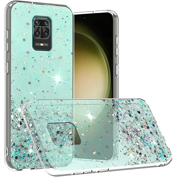 Compatible with Redmi Note 9 Pro Case Glitter Clear Green,for Xiaomi Redmi Note 9 Pro Phone Case Silicone Transparent Soft TPU Women Girls Shockproof Protective Slim Cover (Green)