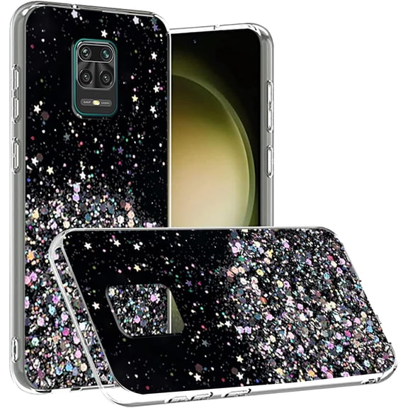 Compatible with Redmi Note 9 Pro Case Glitter Clear Green,for Xiaomi Redmi Note 9 Pro Phone Case Silicone Transparent Soft TPU Women Girls Shockproof Protective Slim Cover (Black)