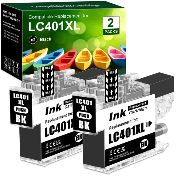 LC401 BK Black Ink Cartridge Compatible for LC401 Ink Use with MFC-J1010DW MFC-J1012DW MFC-J1170DW Printer ,2BK