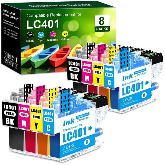 Compatible Replacement for LC401 Ink Cartridges for Printer Replacement MFC-J1010DW MFC-J1170DW MFC-J1012DW DCP-J1800DW (8 Pack )