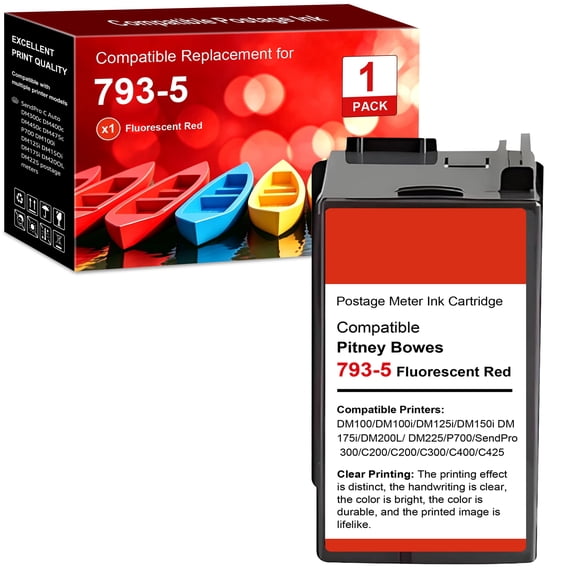 Compatible Replacement for Pitney Bowes 793-5 Red Ink Cartridge 793-5 Red Ink for DM100i, DM125i, DM150i, DM175i, DM200L, DM225 printer1 PACK)