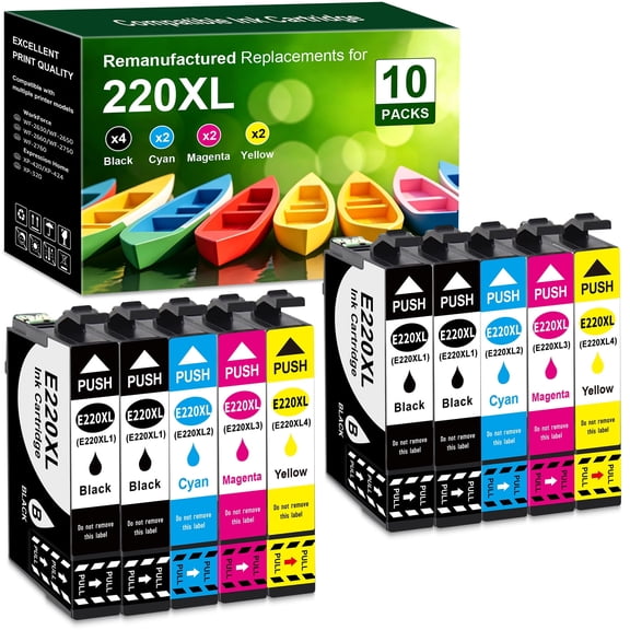 Compatible Replacement for T220 t220 Ink Cartridge Replacement use with WF-2760 WF-2750 WF-2630 WF-2650 WF-2660 XP-320 XP-420 XP-424 10Pack