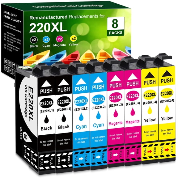 Compatible Replacement for T220 t220 Ink Cartridge Replacement use with WF-2760 WF-2750 WF-2630 WF-2650 WF-2660 XP-320 XP-420 XP-424 8Pack