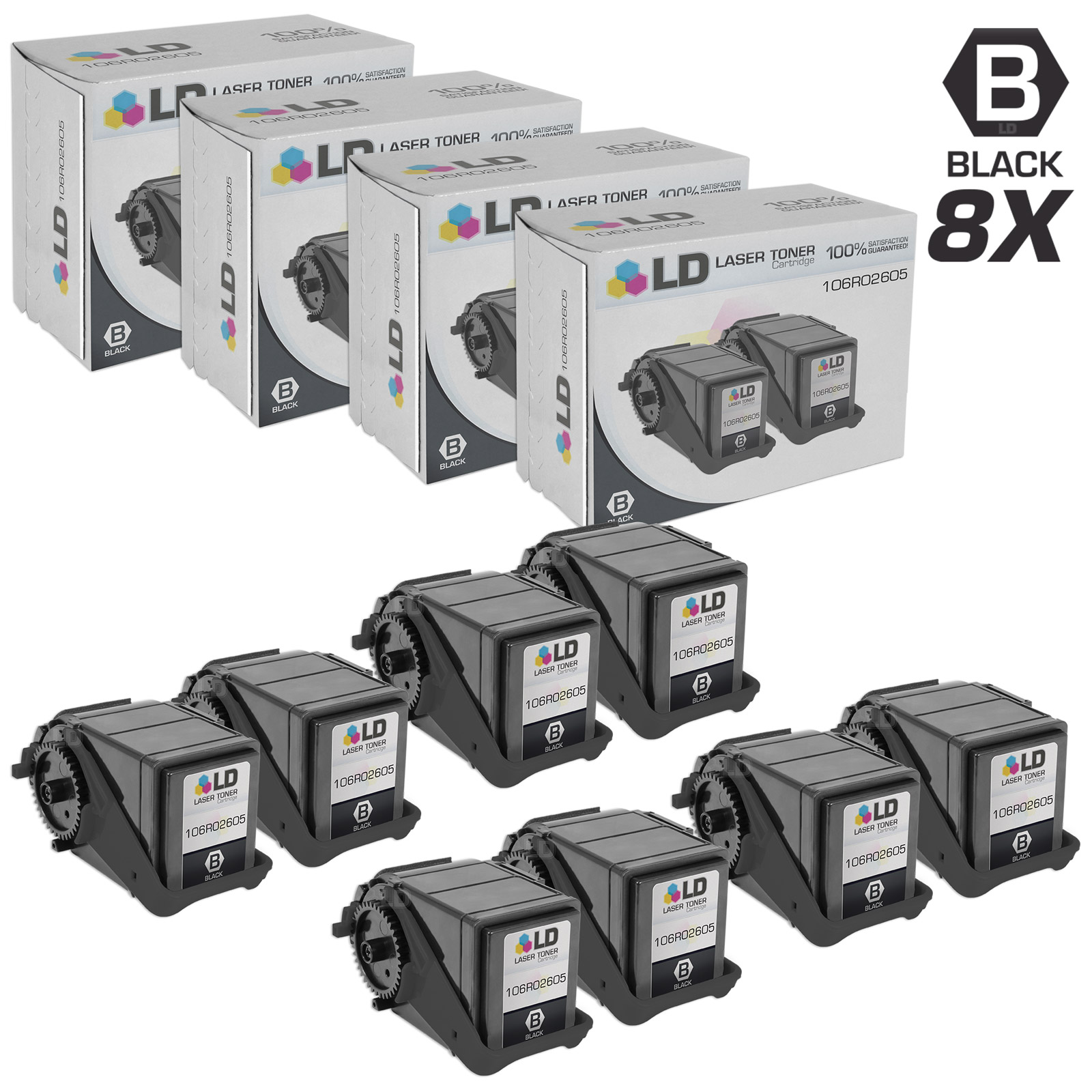 Compatible Replacement for Xerox 106R02605 Set of 8 Black Laser Toner Cartridges for use in Xerox Phaser 7100 - image 1 of 1