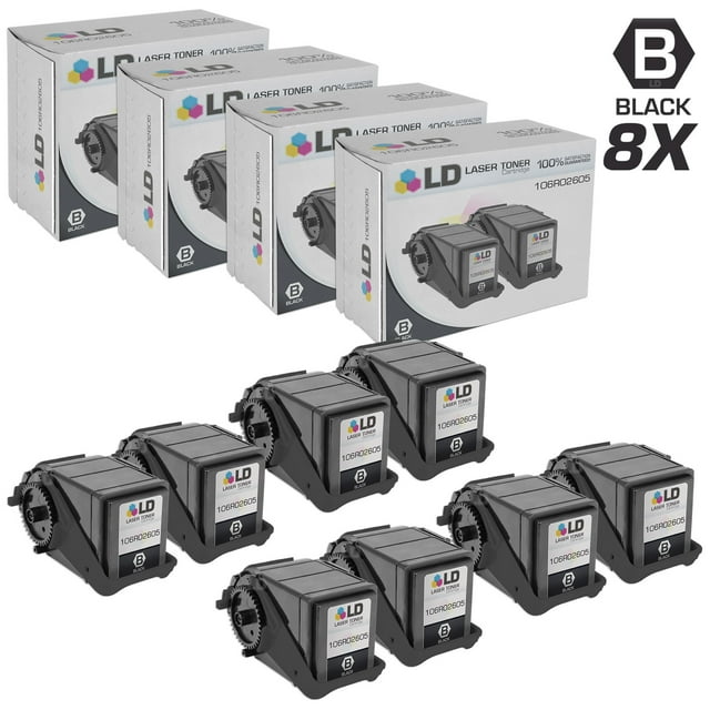 Compatible Replacement for Xerox 106R02605 Set of 8 Black Laser Toner Cartridges for use in Xerox Phaser 7100