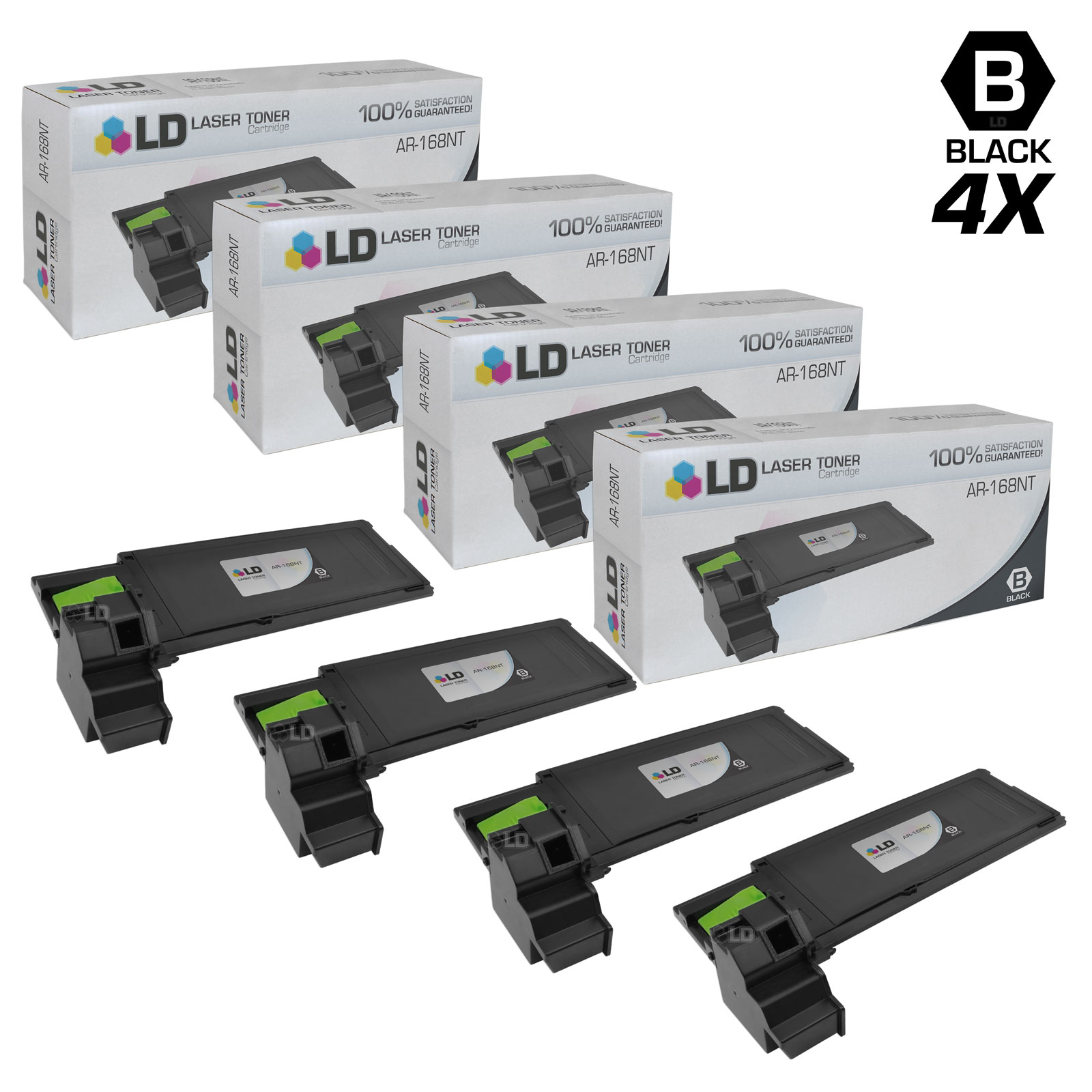 Compatible Replacements for Sharp AR-168NT Set of 4 Black Laser Toner Cartridges for use in Sharp AR 151, 152, 153E, 153EN, 156, 157, 157E, 157EN, 168D, 168S, and F152 s - image 1 of 1