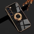 thumbnail image 1 of Compatible with Rose Gold Galaxy S23 Case for Women Girls Kickstand Ring Holder 360 TPU Rotation Ring Case with Stand Plating Edge Work with Magnetic Mount Slim Luxury Case, Black, 1 of 10