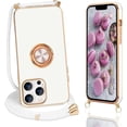 thumbnail image 1 of Compatible with Rose Gold iPhone 13 Pro Max Case with Lanyard Strap for Women Girls Kickstand Ring Holder 360 TPU Rotation Ring Case with Magnetic Mount Slim Luxury Case White, 1 of 9