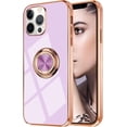 thumbnail image 1 of Compatible with Rose Gold iPhone 13 Pro Max Case for Women Girls Kickstand Ring Holder 360 Rotation Ring Glitter Plating Edge Work with Magnetic Mount Car Luxury Girly Slim TPU Case Purple, 1 of 17