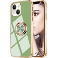 thumbnail image 1 of Compatible with Rose Gold iPhone 14 Case for Women Girls Kickstand Ring Holder 360 TPU Rotation Ring Case with Stand Plating Edge Work with Magnetic Mount Slim Luxury Case, Light Green, 1 of 18