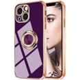 thumbnail image 1 of Compatible with Rose Gold iPhone 14 Plus Case for Women Girls Kickstand Ring Holder 360 TPU Rotation Ring Case with Stand Plating Edge Work with Magnetic Mount Slim Luxury Case, Dark Purple, 1 of 10