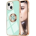 thumbnail image 1 of Compatible with Rose Gold iPhone 14 Plus Case for Women Girls Kickstand Ring Holder 360 TPU Rotation Ring Case with Stand Plating Edge Work with Magnetic Mount Slim Luxury Case, Teal, 1 of 17