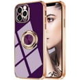 thumbnail image 1 of Compatible with Rose Gold iPhone 14 Pro Case for Women Girls Kickstand Ring Holder 360 TPU Rotation Ring Case with Stand Plating Edge Work with Magnetic Mount Slim Luxury Case, Dark Purple, 1 of 17