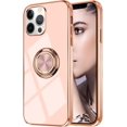 thumbnail image 1 of Compatible with Rose Gold iPhone 14 Pro Max Case for Women Girls Kickstand Ring Holder 360 TPU Rotation Ring Case with Stand Plating Edge Work with Magnetic Mount Slim Luxury Case, Pink, 1 of 16