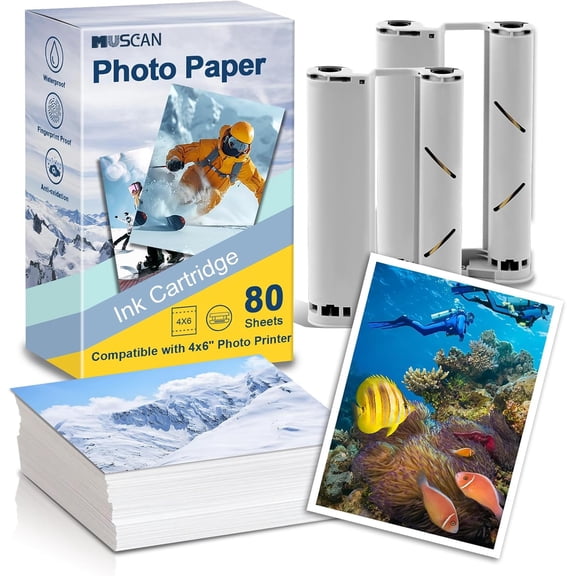 Compatible SD21/SD31 Refill Cartridge and Photo Paper 4x6 for Liene Amber M100/M200 Photo Printer (2 Cartridge,80 Sheets 4x6 Glossy Photo Paper) Also Compatible with DHP512/DHP513 Printer