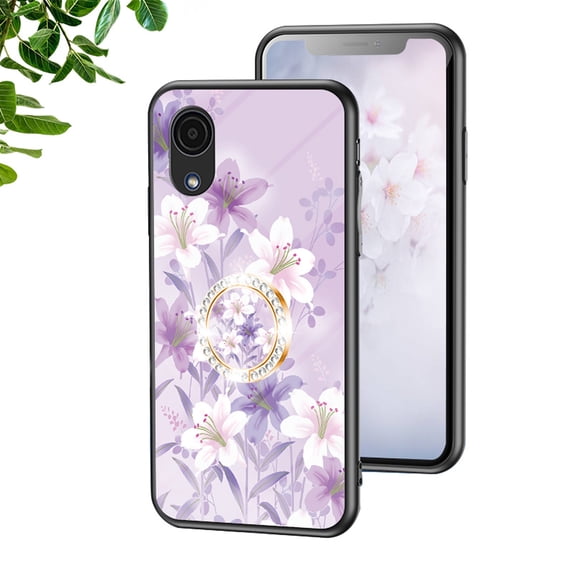 Compatible with Samsung A03 Core Case with Stand Diamond Glitter Ring Kickstand Flower Floral Pattern Design Women Slim Protective Slim Phone Case Soft Cover for Galaxy A03 Core,Flower#3