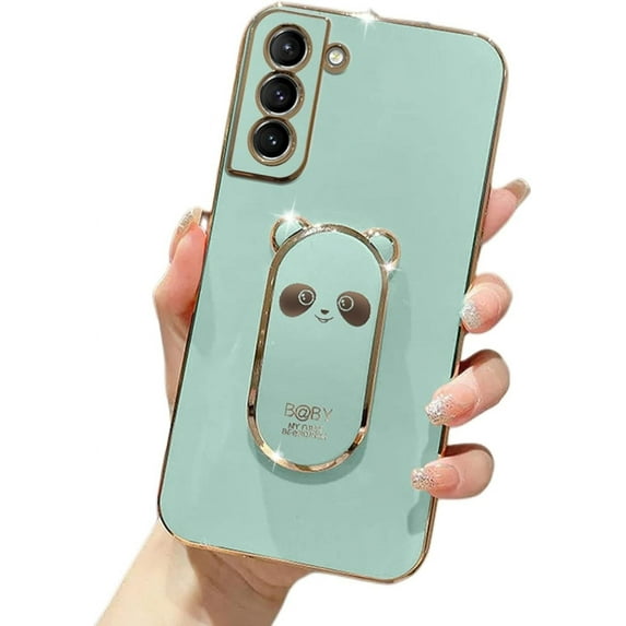 Compatible with Samsung A12 5G Cute 6D Panda Stand Phone Case TPU Thin Shockproof Case for Samsung Galaxy A02 M02 A022 A12 4G Back Cover(Cyan,Samsung A12 5G)