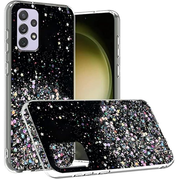 Compatible with Samsung A32 5G Case Glitter Clear Green,for Samsung Galaxy A32 5G Phone Case Silicone Transparent Soft TPU Women Girls Shockproof Protective Slim Cover (Black)